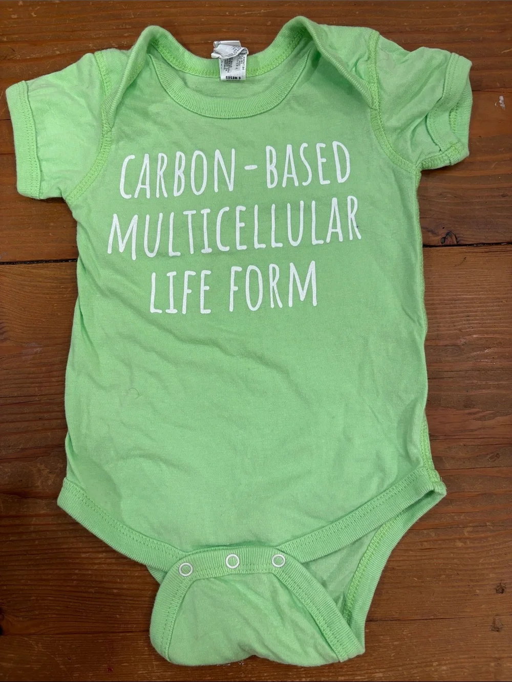 EUC Light Green biology baby onesie size 6 months